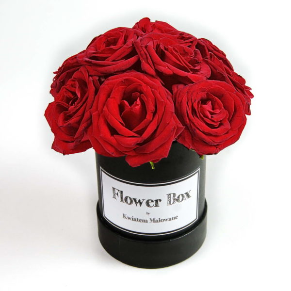 Flower Box Łódź - białe małe okrągłe pudełko z kwiatami z czerwonymi różami - widok 2